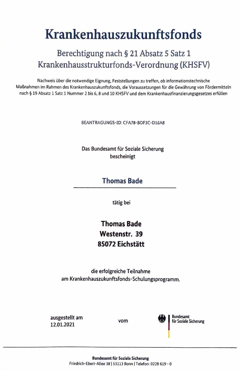 Nachweis nach § 21 KHSFV (Krankenhausstrukturfonds-Verordnung)